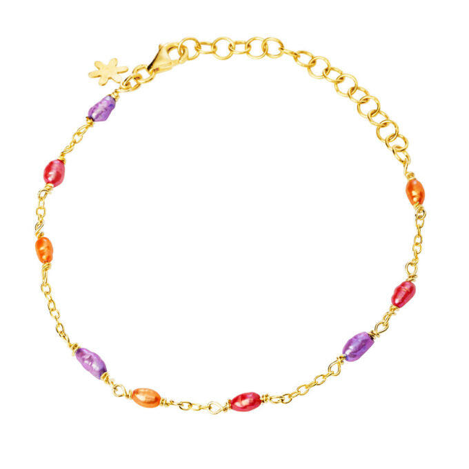 armbånd med farvede perler, lilla , orange og pink