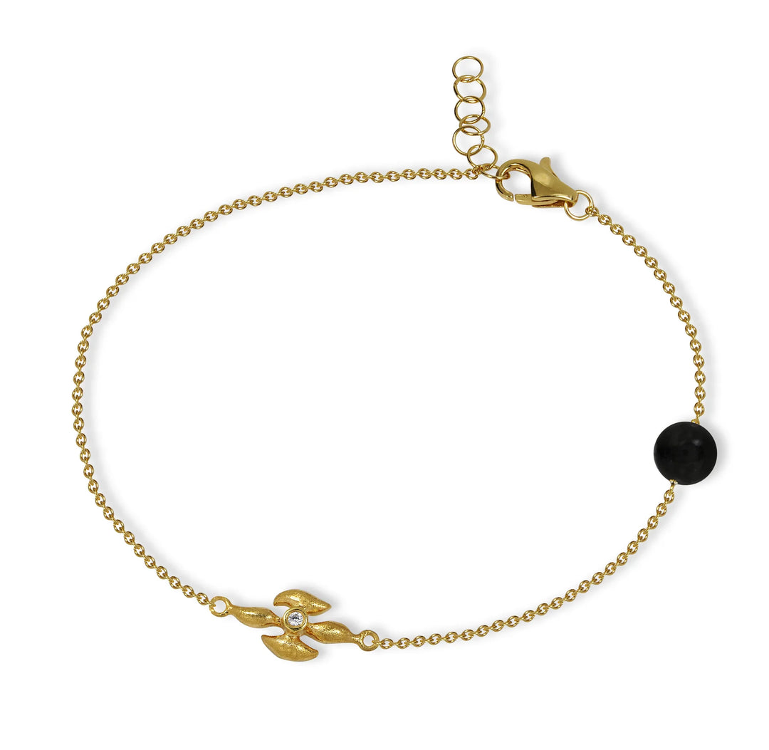 Blossom Copenhagen armbånd, forgyldt sølv armbånd med labradorit, zirkonia smykke, elegant armbånd, ankerkæde armbånd, gave til kvinder.