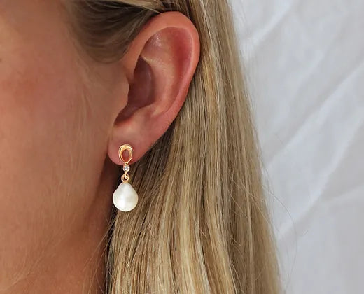 Per Borup - Violina 14kt øreringe med perle og brillant - 1089Ø