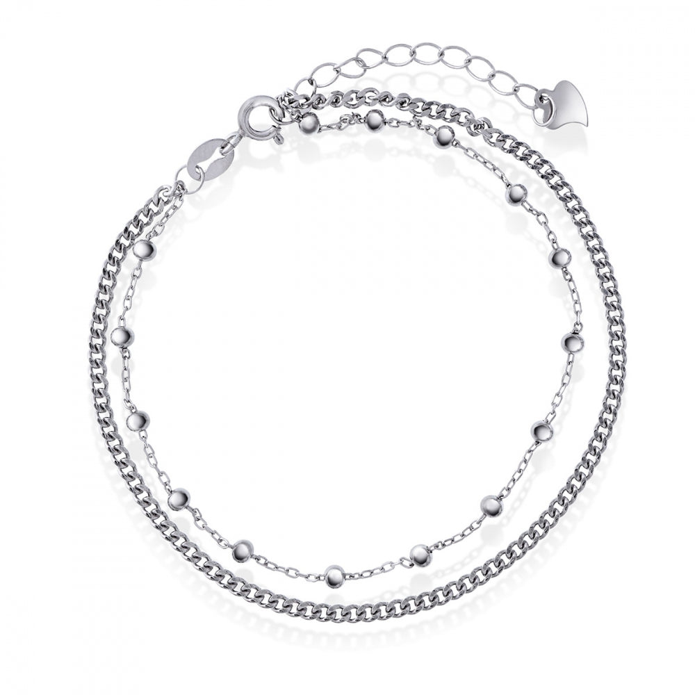 Arne Nordlie - Dobbelt rækket sølv armbånd af kugle og panser kæde - 62305