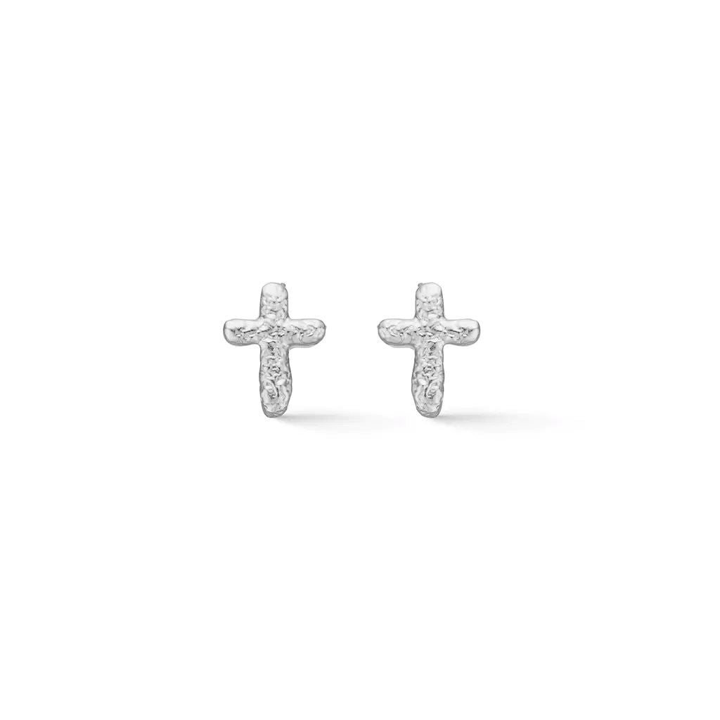Studio Z - Faithful Cross sølv ørestik med mat overflade - 7110358