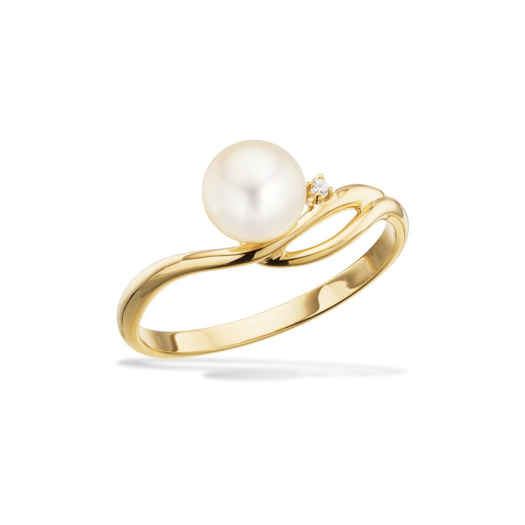 Scrouples - 8 karat guld ring med ferskvandsperle og zirkonia - 714243