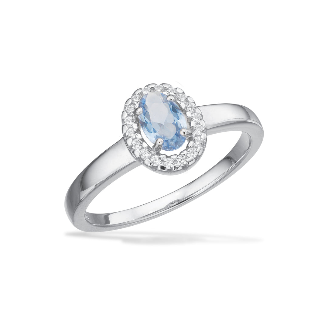 Scrouples - Sølv ring med lyseblå sten og små set omkring - 729572