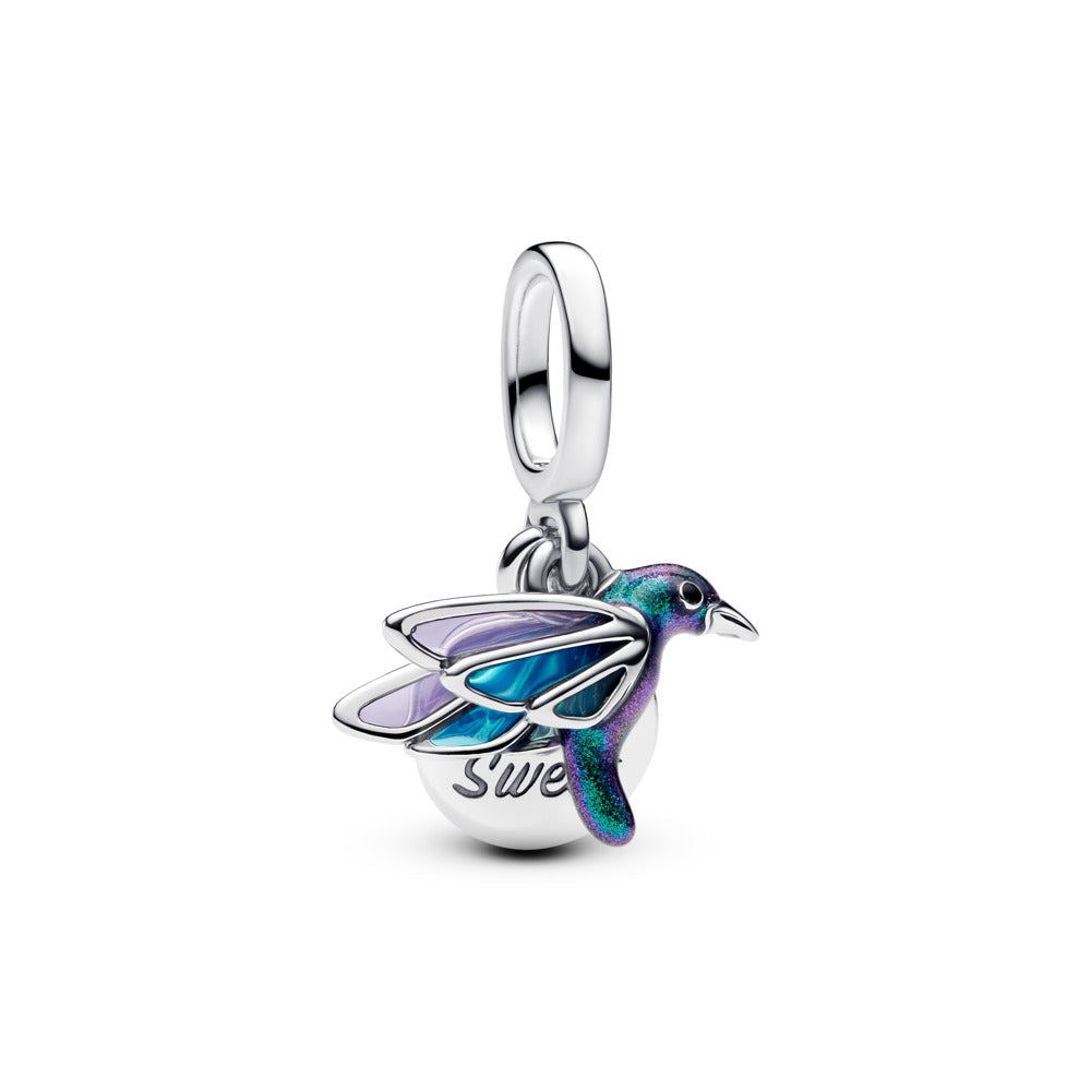 Pandora - Kolibri sølv charm med dobbelt vedhæng - 793746c01