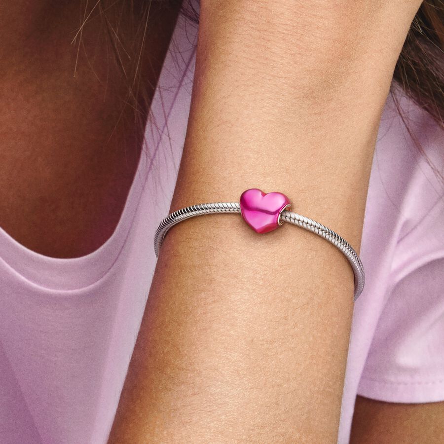 Pandora - Metalisk Pink hjerte med emalje - 793337c03