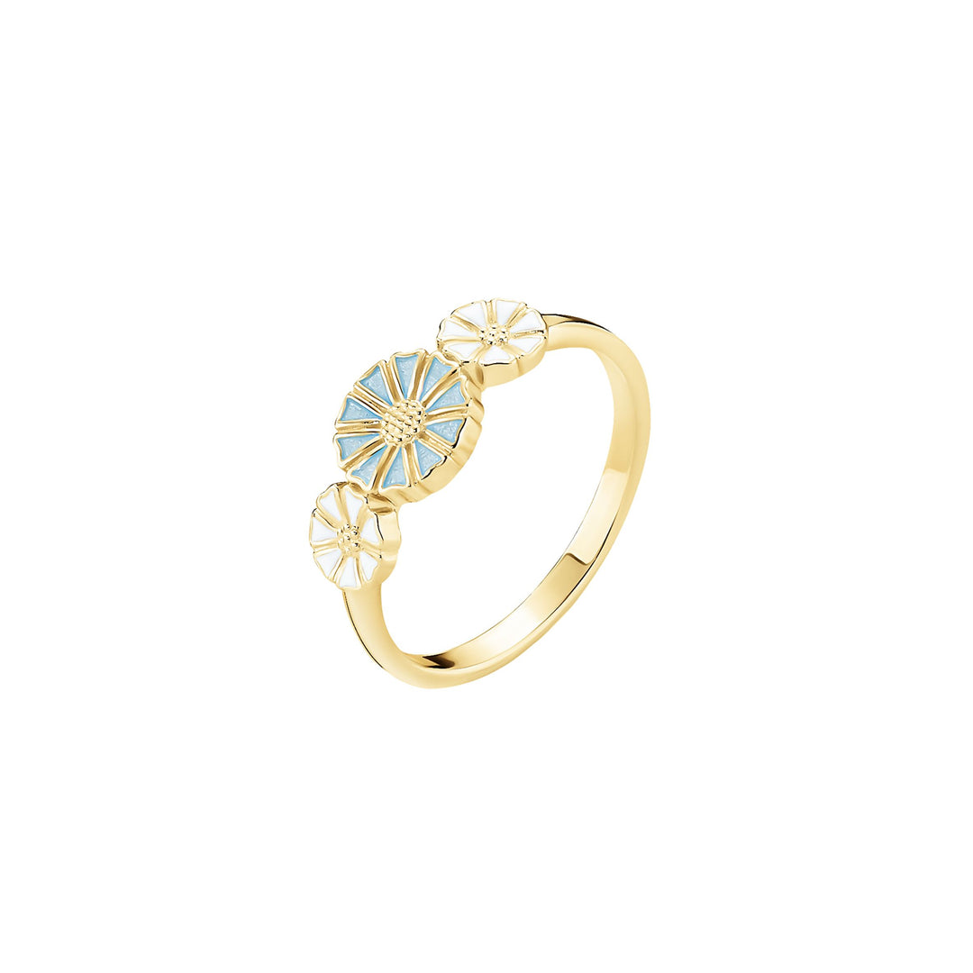 Lund Copenhagen - Marguerit ring med lyseblå og hvide blomst i forgyldt sølv - 9075097-lb