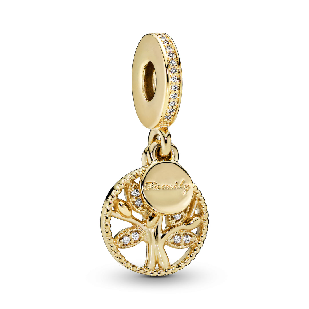 Pandora - Family tree charm i guldbelagt med sten af zirkonia - 768661c01