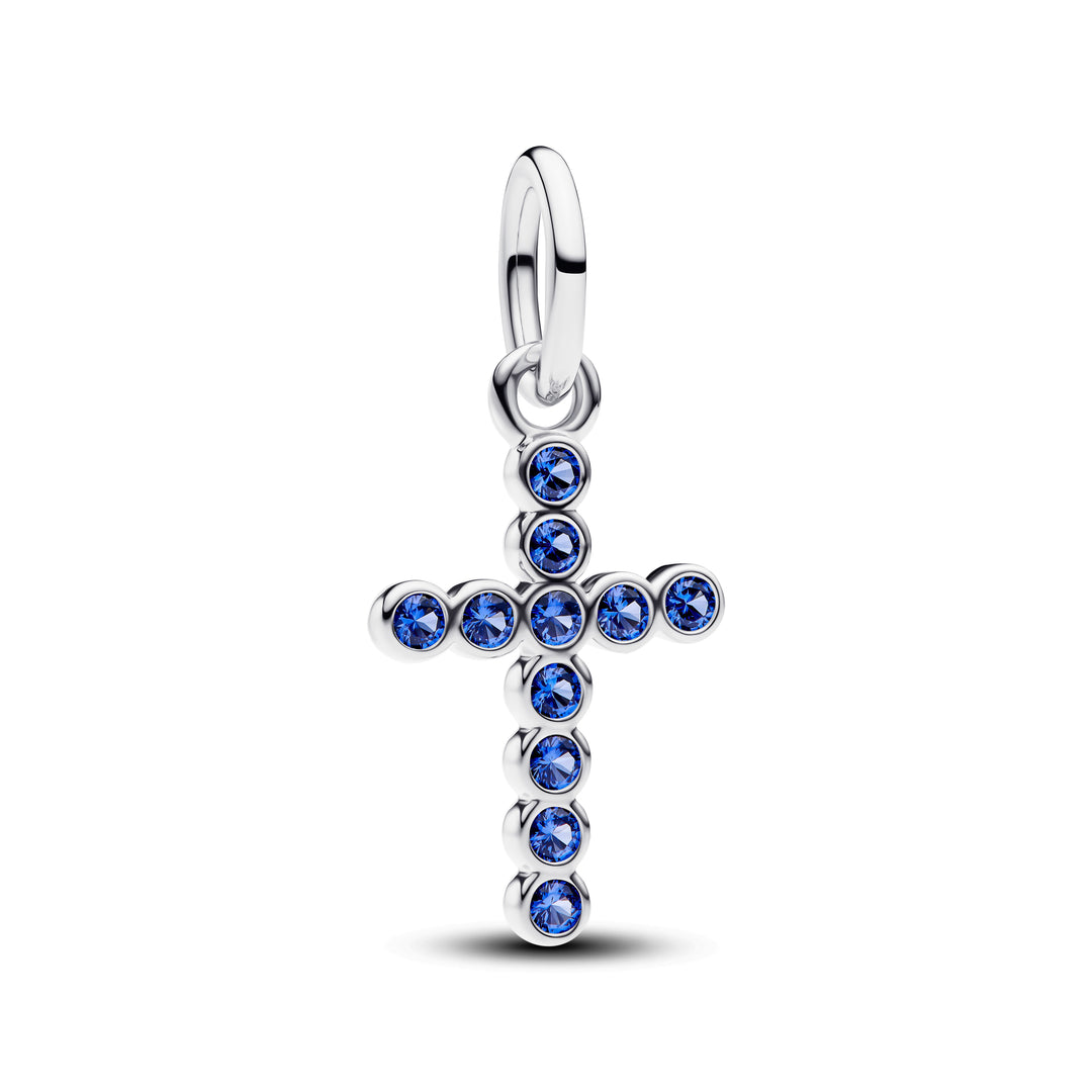 Pandora - Kors charm med blå zirkonia sten - 794063c01