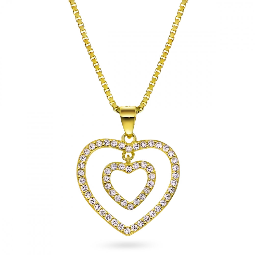 Arne Nordlie - Sølv forgyldt kæde med dobbelt hjerte og sten - 66027