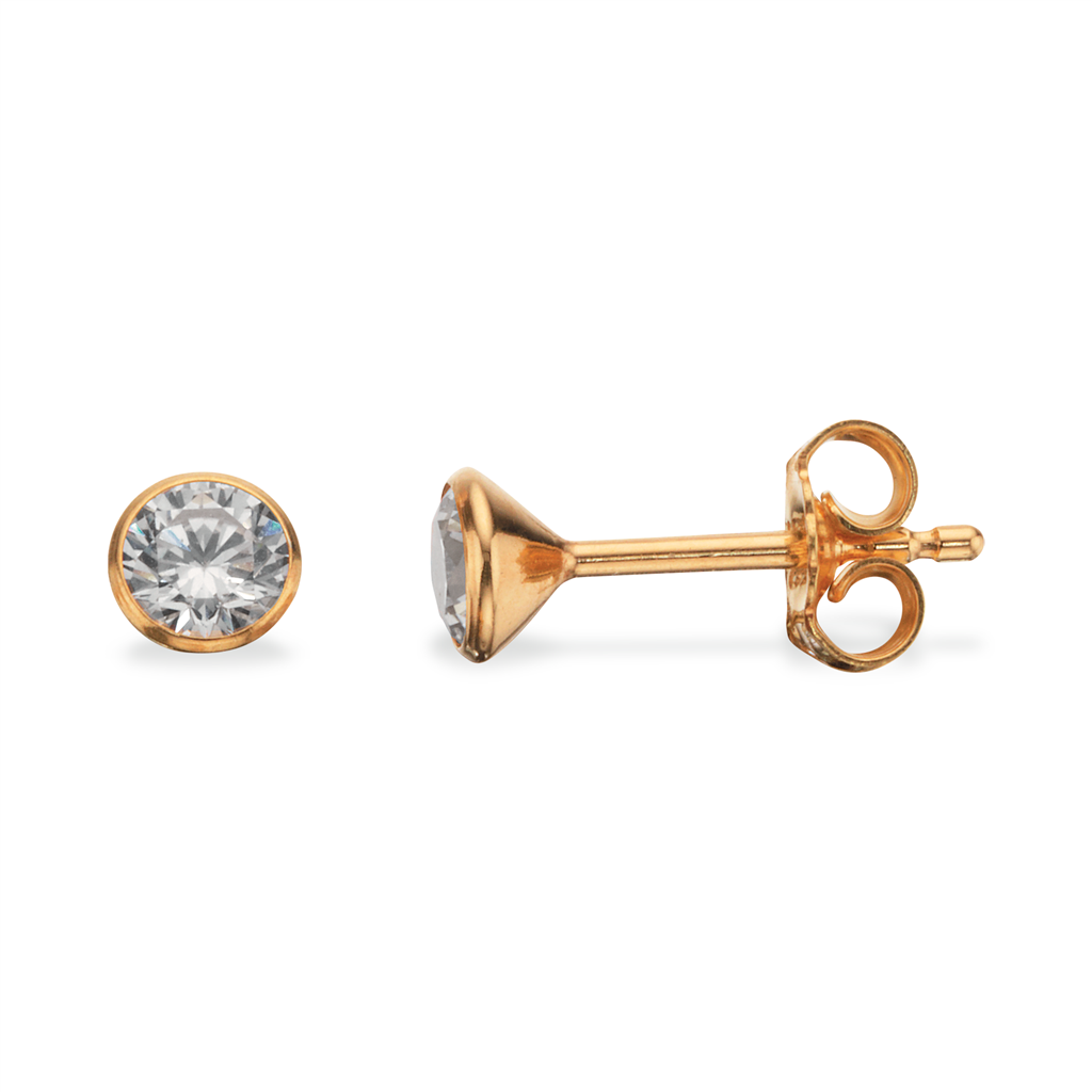 Scrouples - Sølv forgyldte øreringe med zirkonia, 4mm - 112052fg