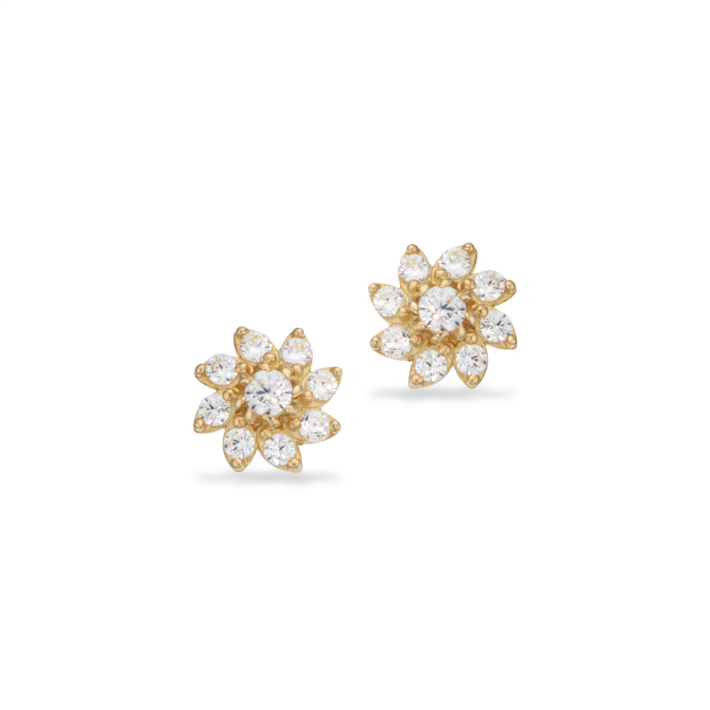 Blomster øreringe i 8 karat guld med sten. Øreringene er med rosette design og er fra det danske smykkebrand Scrouples.