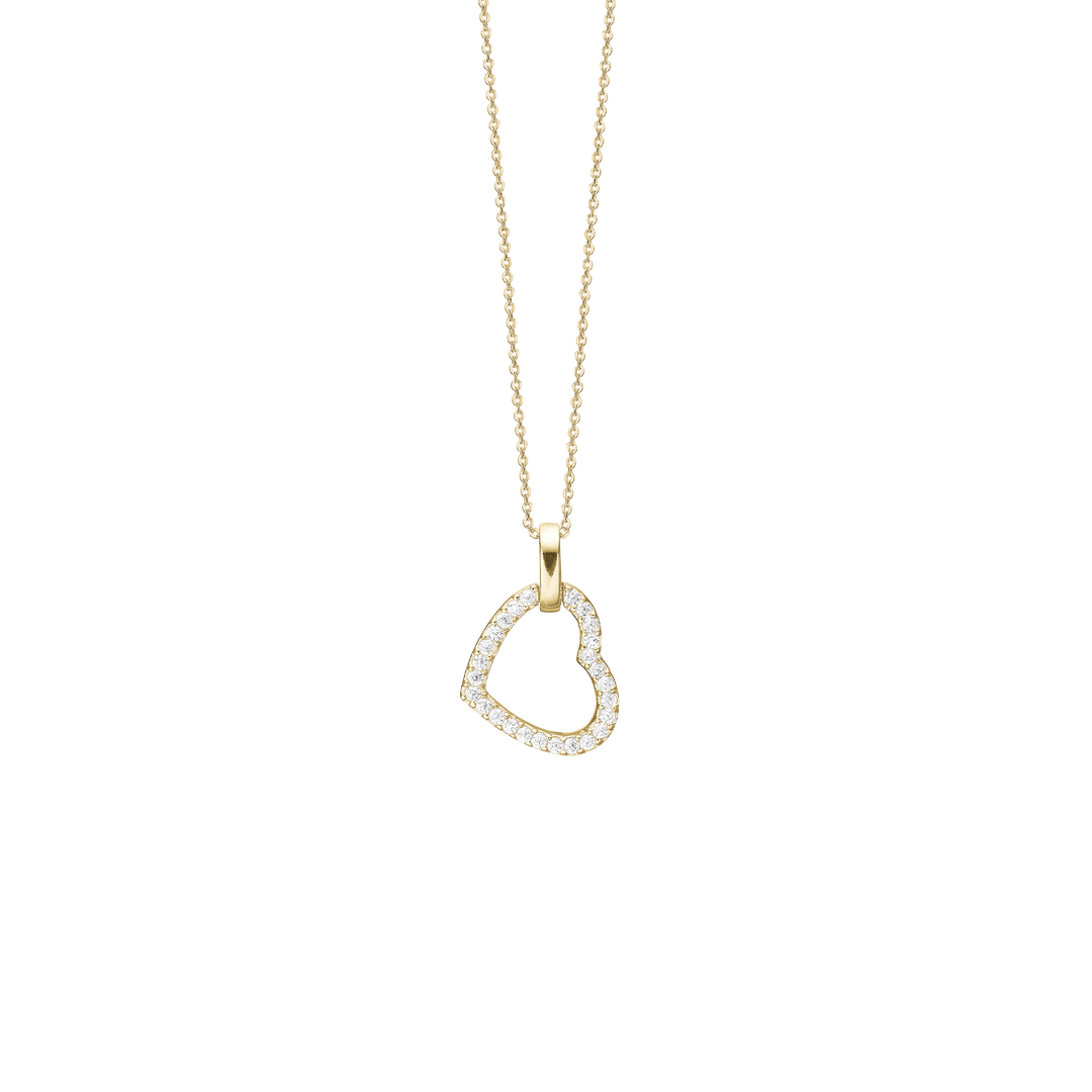 Aagaard - Forgyldt sølv hjerte halskæde med zirkonia - 1680-s-g71