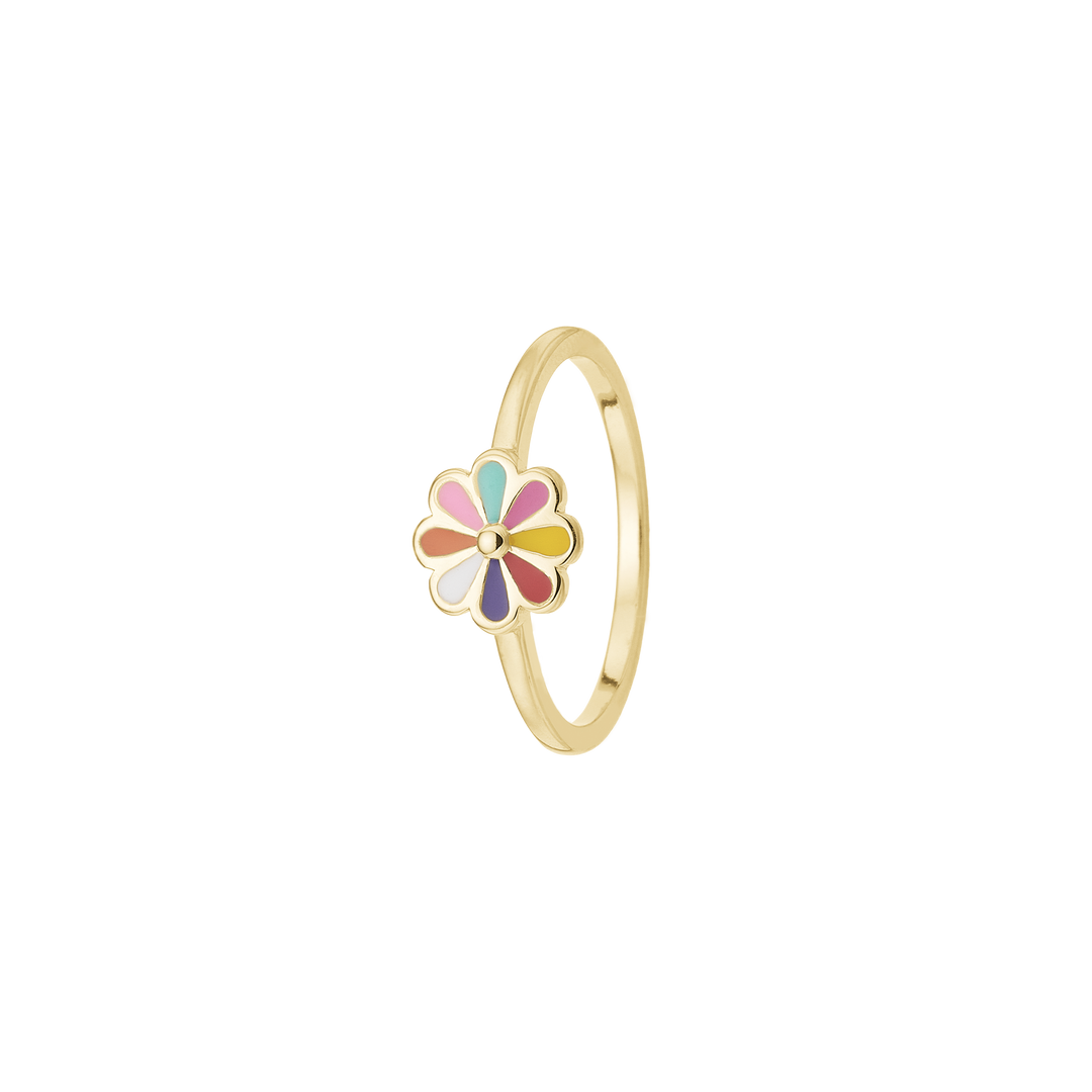 Aagaard - Forgyldt ring med farvefuld blomst til børn - 1800-k-g04