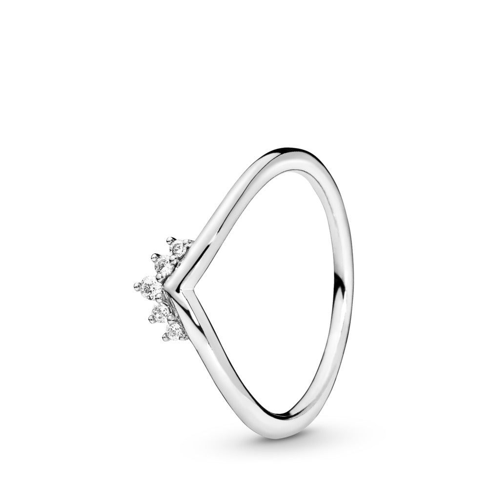 sølv ring med zikonia hvide sten wishbone v ring pandora