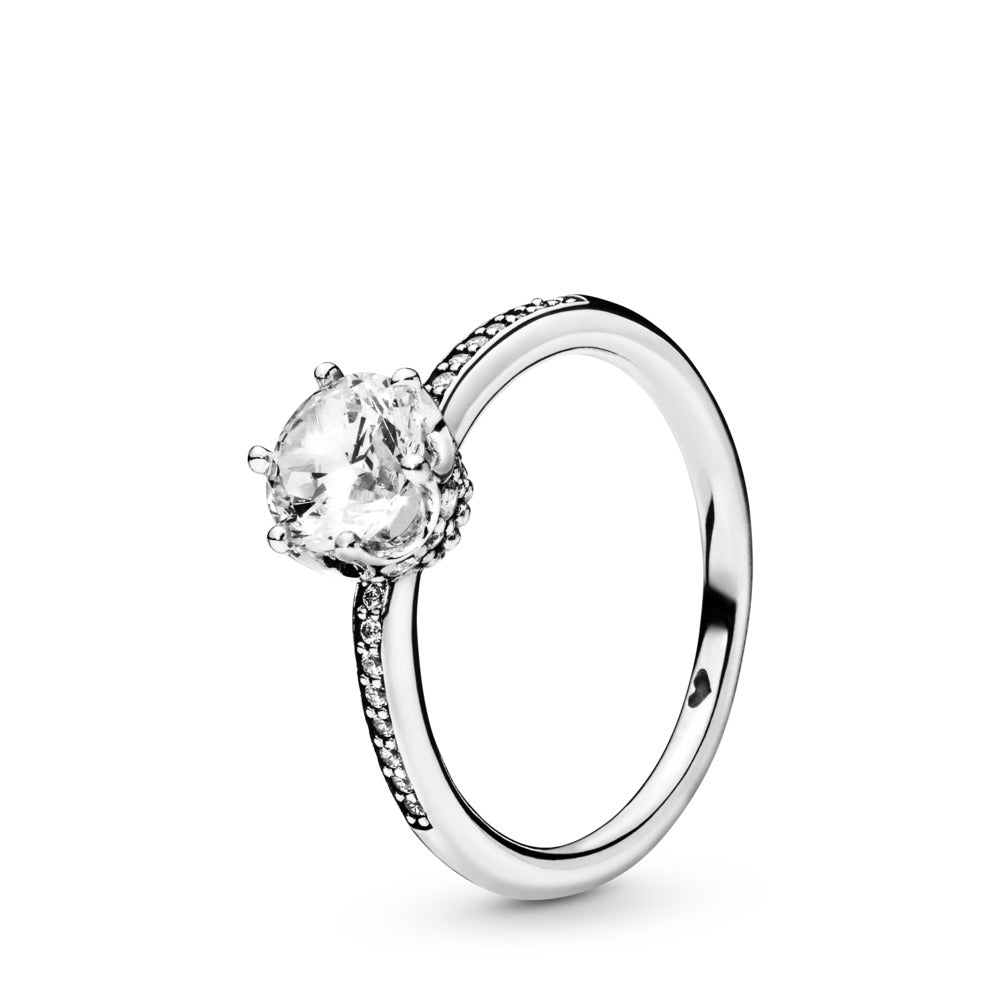 sølv ring med zikonin hvid sten crown krone pandora