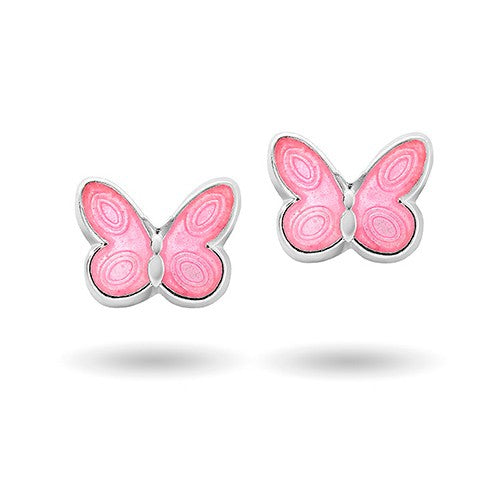 Pia & Per - Sommerfugle ørestikker med pink emalje - 3200601