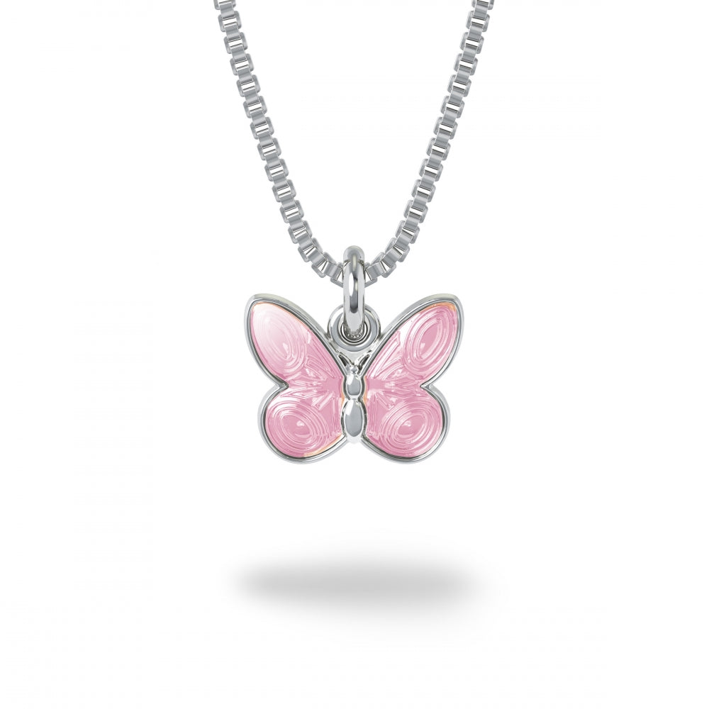 Pia&Per - Halskæde med lyserød sommerfugl i sølv - 32701