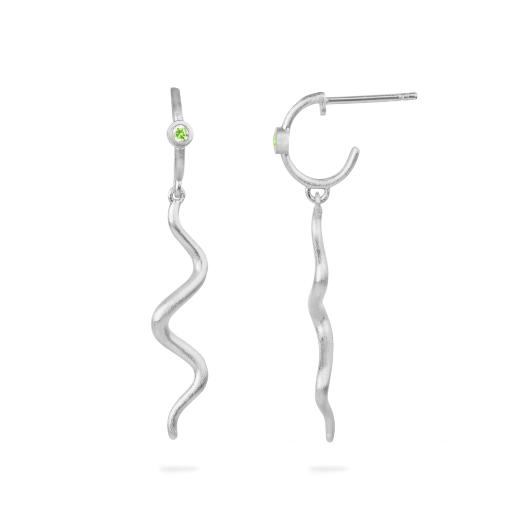 byBiehl - Wave mini hoop i sølv med grøn zirkonia - 4-4023G-R