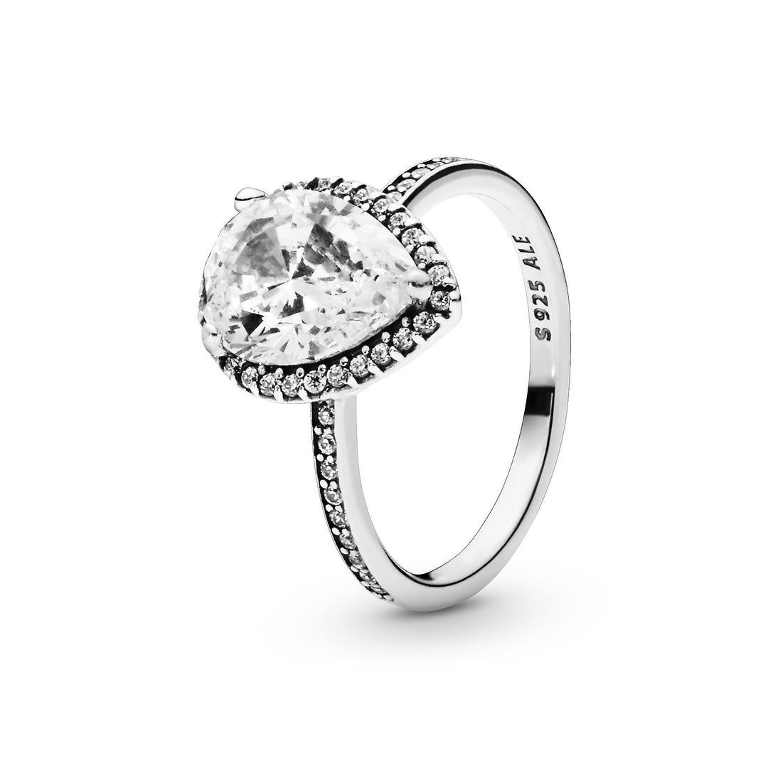 sølv ring med sten stor dråbeformet frierring forlovelsesring pandora