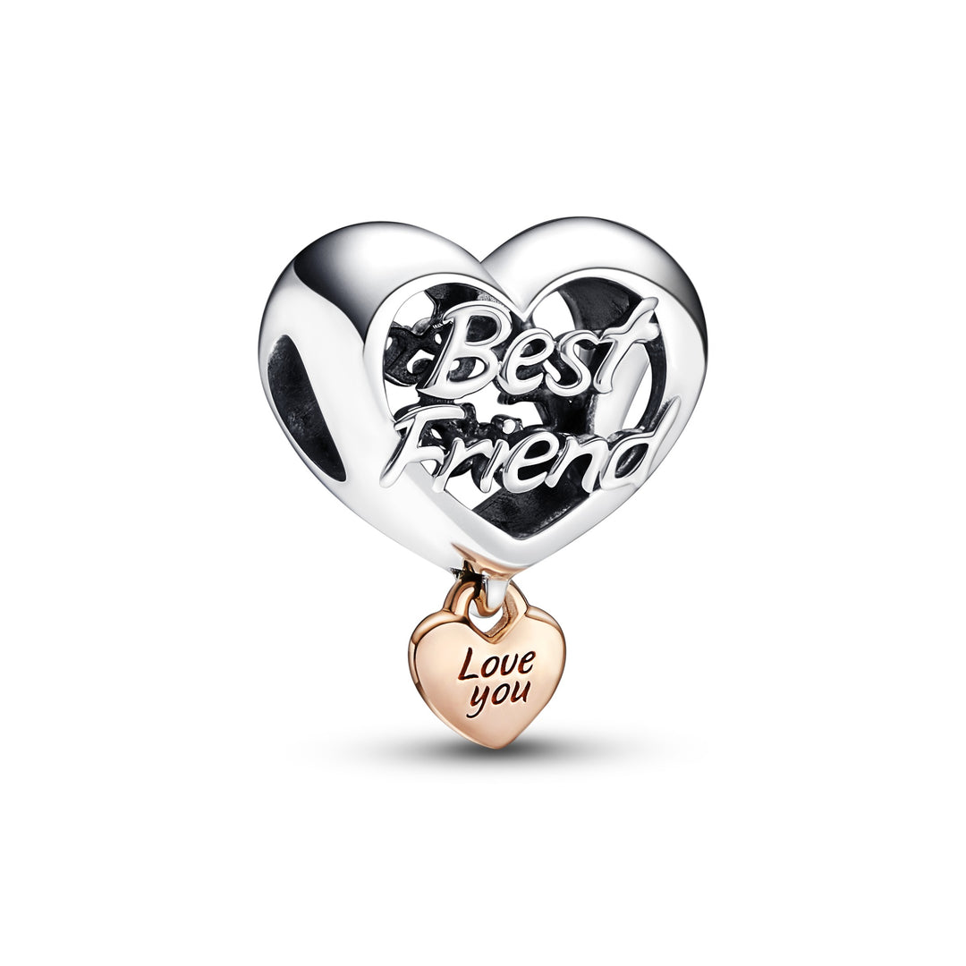 Pandora Best Friends charm, venskabs charm, Moments armbånd charm, sølv og forgyldt charm, veninde gave charm.