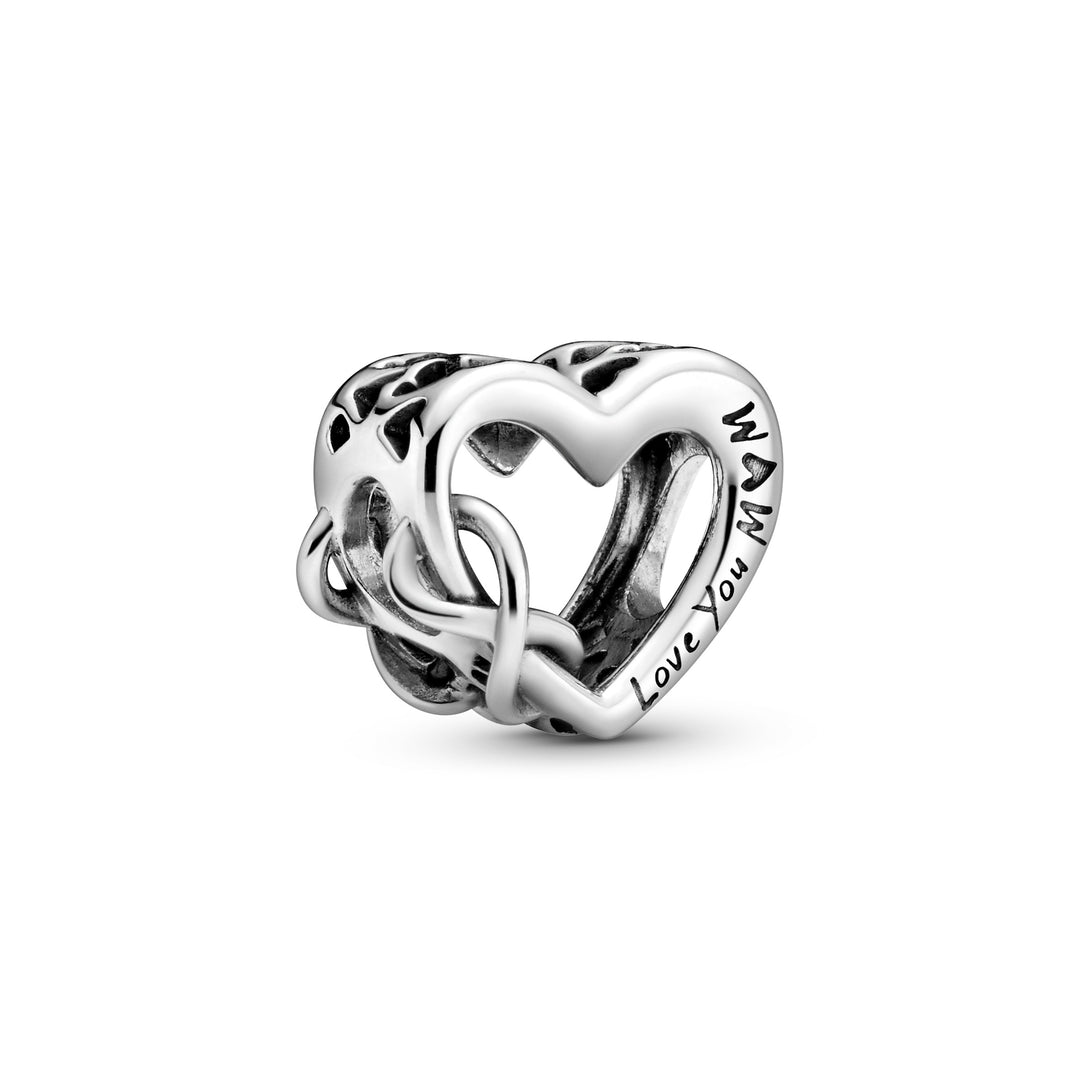 Love you mom charm fra Pandora i sølv.