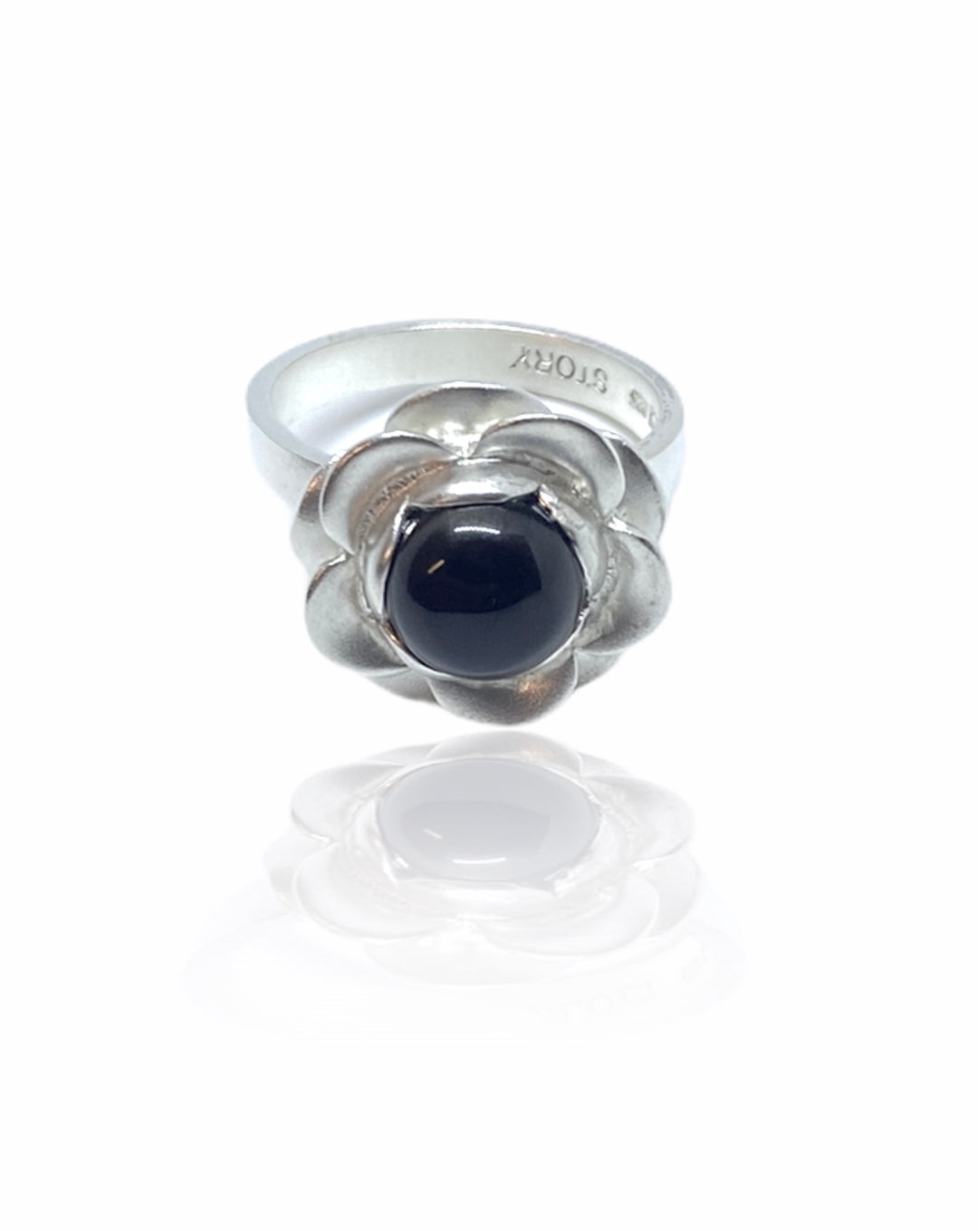 K&Z - Story blomster ring med sort sten