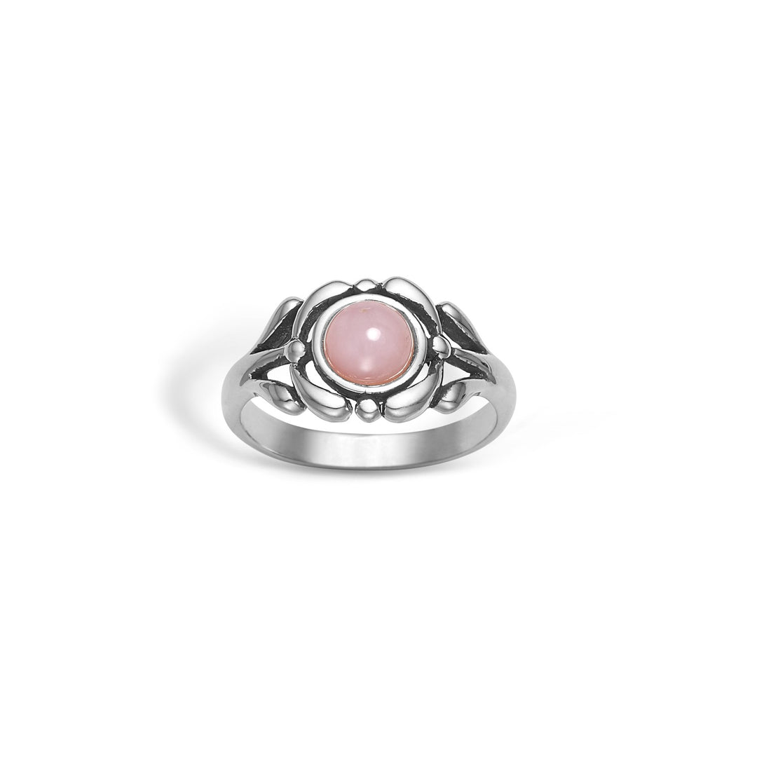 sølv ring med pink opal lyserød sten blossom