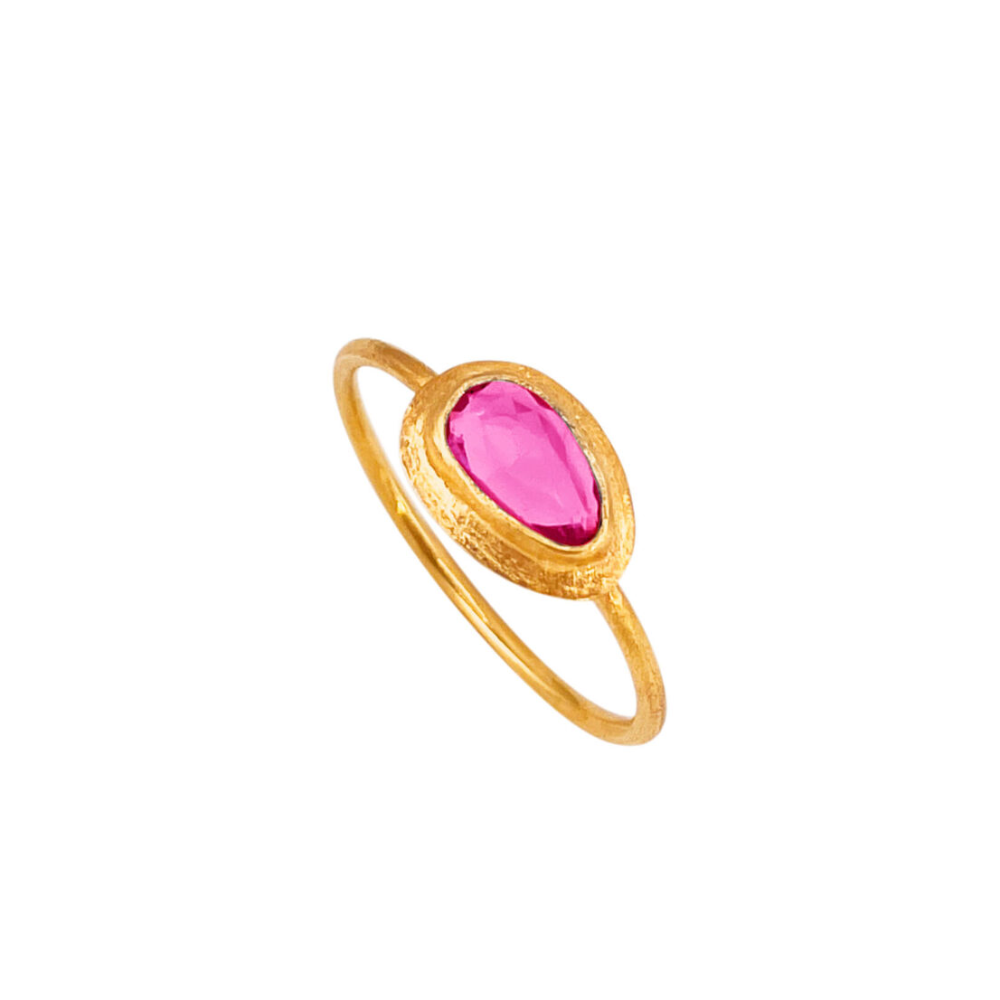 SFB - Forgyldt ring med oval pink krystal - 1001-2-183