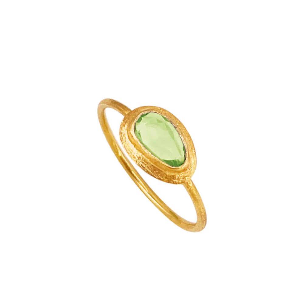 SFB - Forgyldt ring med oval grøn peridot krystal - 1001-2-200