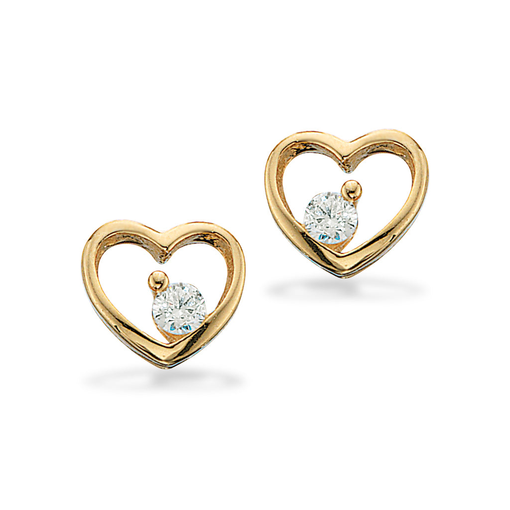 Scrouples - 8kt guld hjerte ørestikker med sten - 117983