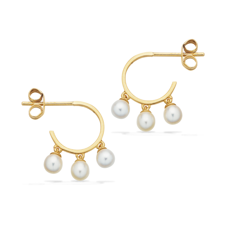 Scrouples - Trippel Perle creoler i 8 karat guld - 123013