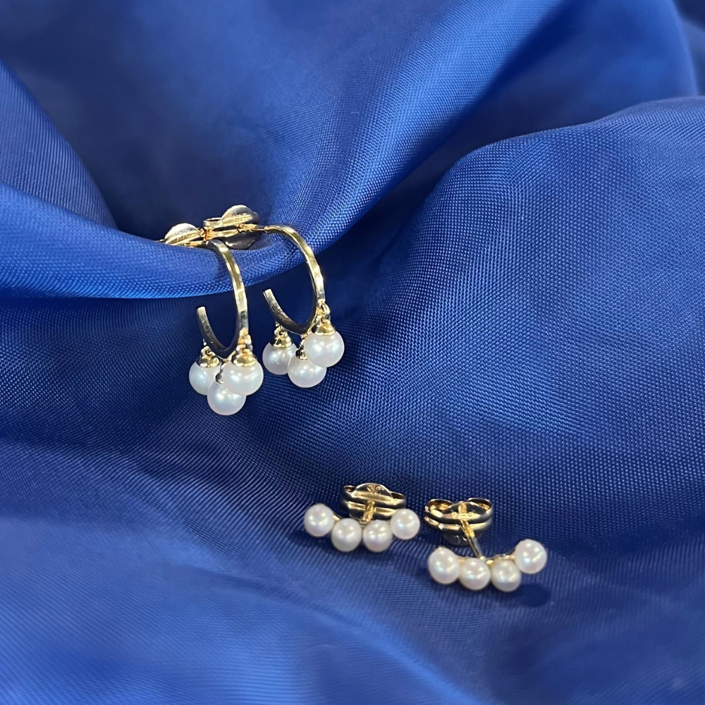 Scrouples - Trippel Perle creoler i 8 karat guld - 123013