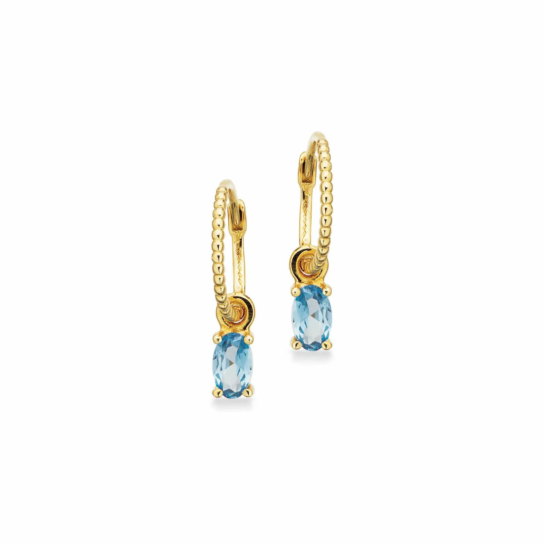 Scrouples - 8 karat guld ørecreoler med blå sten vedhæng - 123053