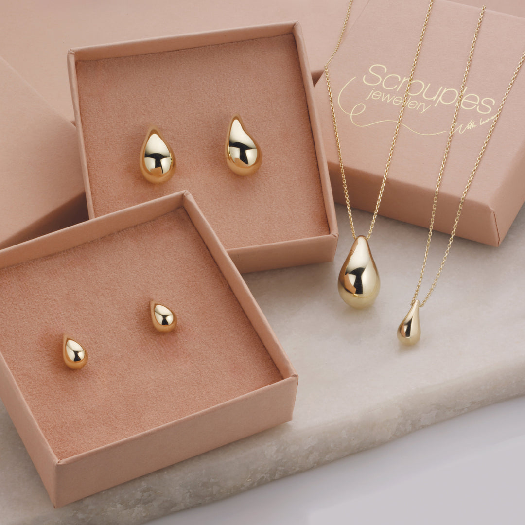 Scrouples - 8 Karat guld dråbe ørestikker - 124533
