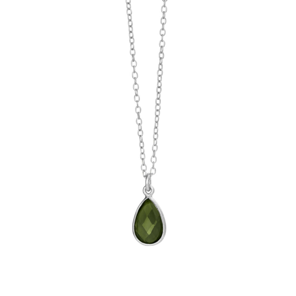 SFB - Sølv halskæde med dråbeformet olivengrøn krystal, 8x12mm - 1409-1-231