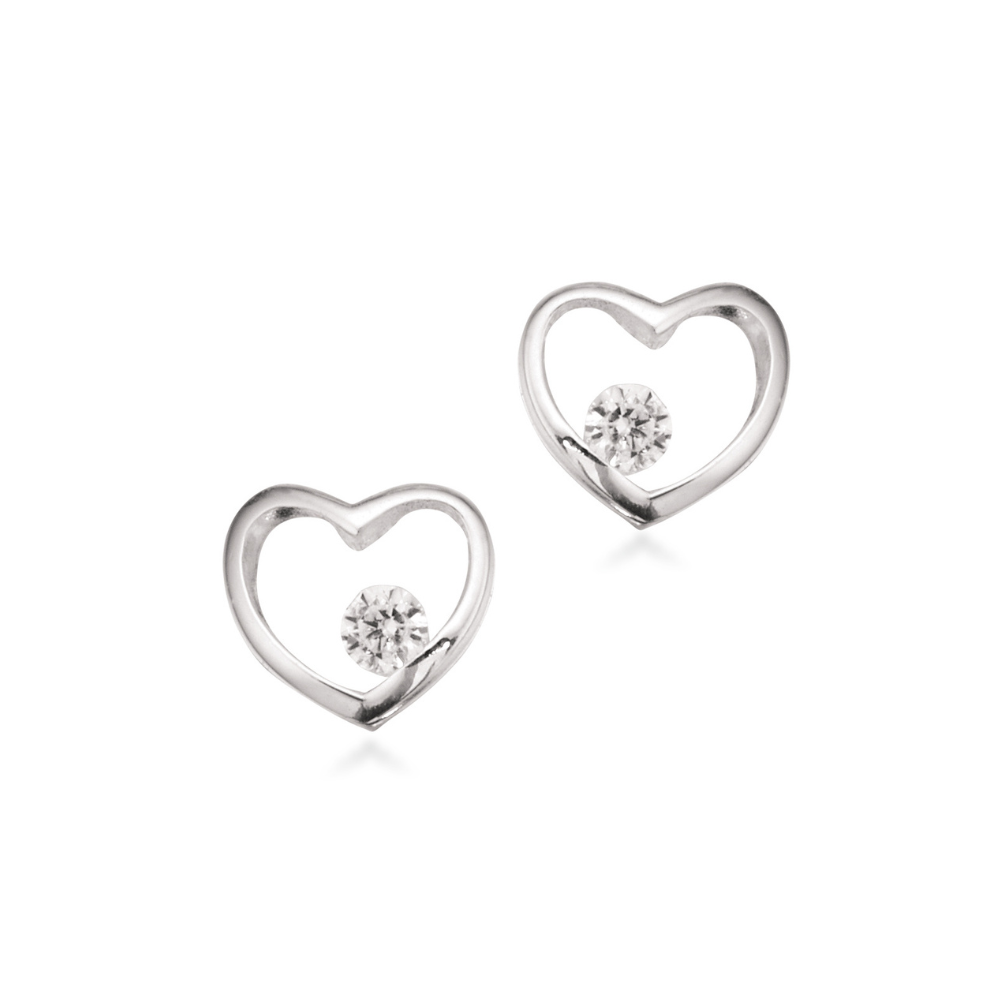Scrouples - Sølv hjerte ørestikker med zirkonia, 5,5x6,5mm - 149352s