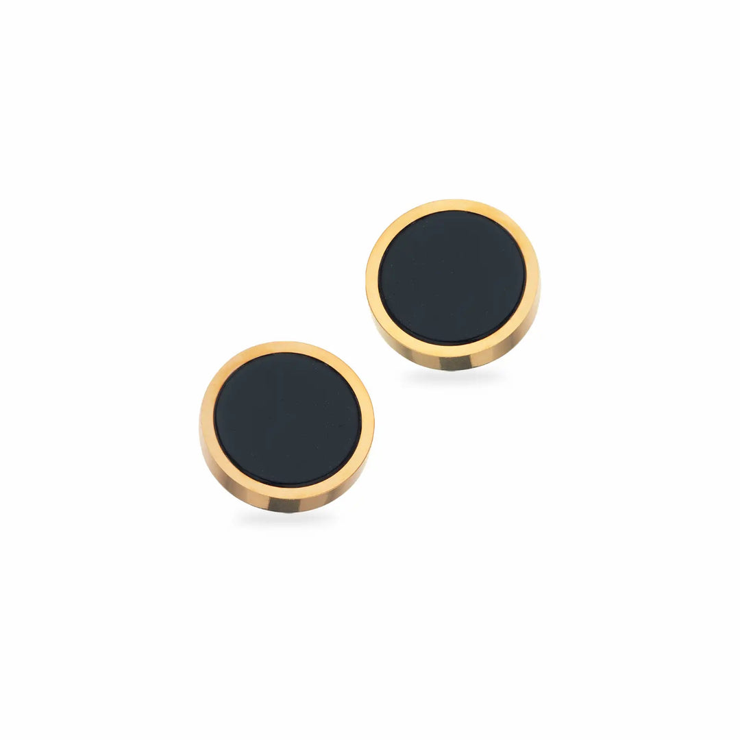Scrouples - Herre øreringe i guldbelagt stål med sort onyx - 158551