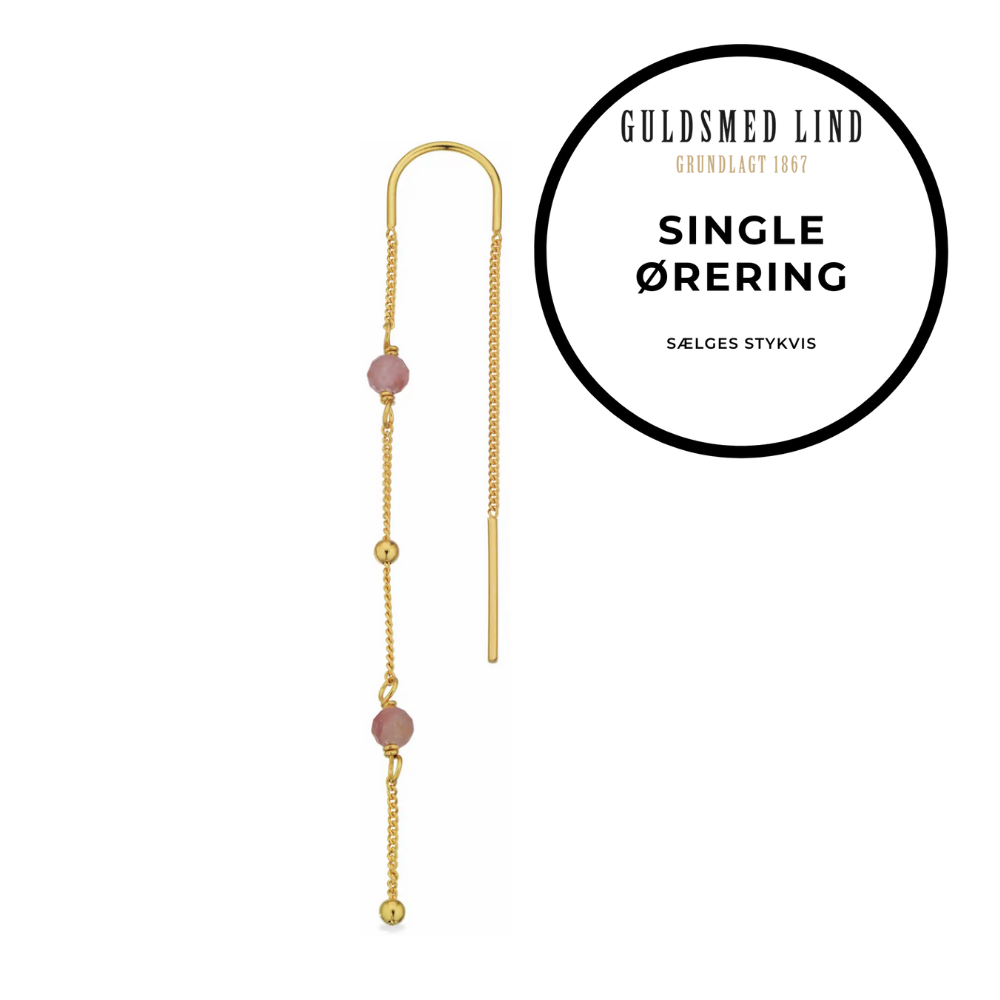 Scrouples - Guldbelagt ørekæde med lyserøde sten, single - 160452-1