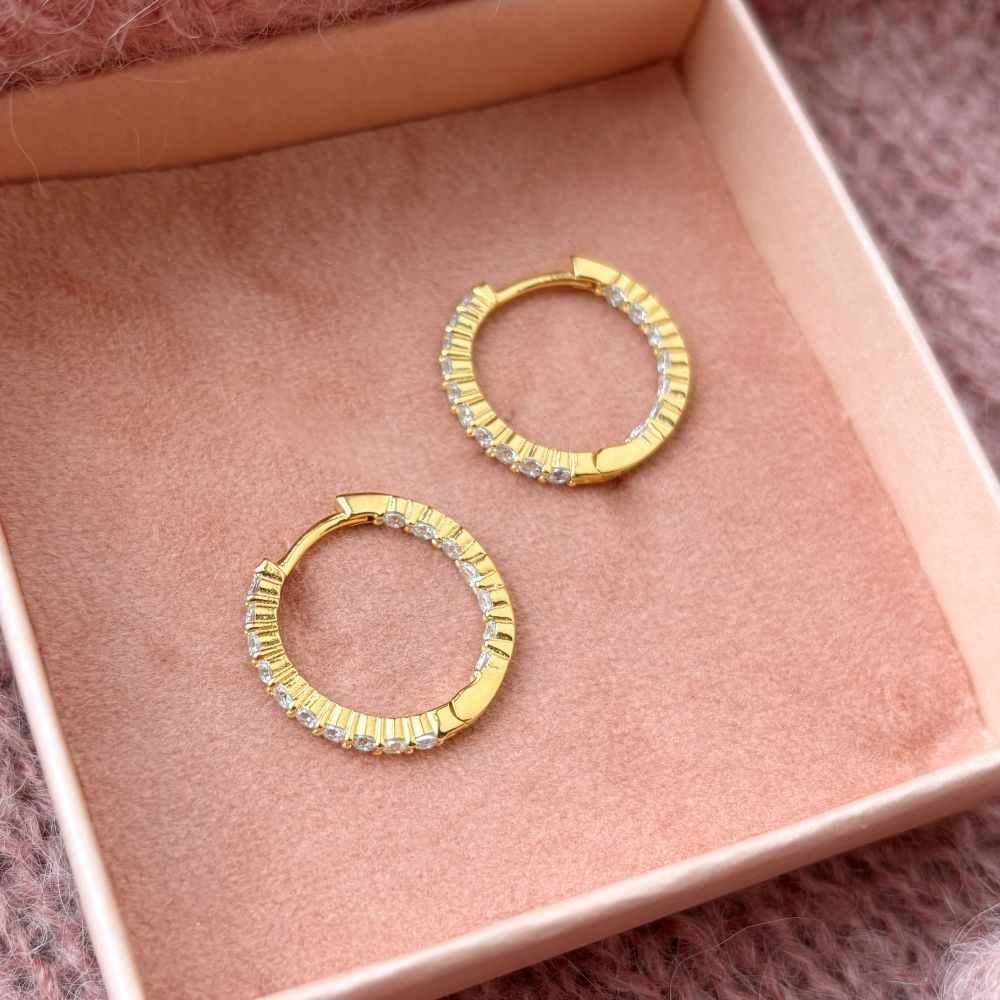 Scrouples - Forgyldt sølv creoler med sten - 164802