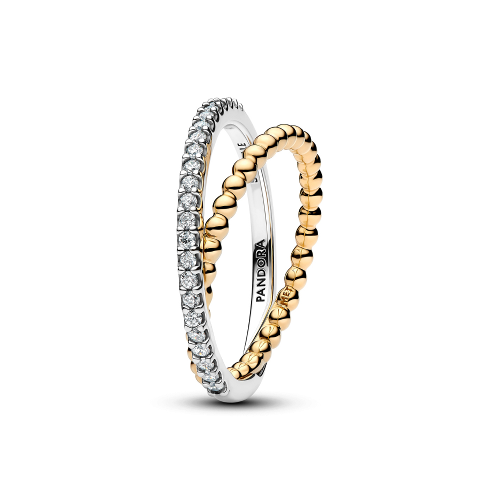 Pandora - Krydsende Dobbelt Kugler & Pavé Bånd Ring - 164827c01