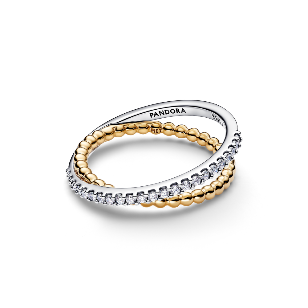 Pandora - Krydsende Dobbelt Kugler & Pavé Bånd Ring - 164827c01