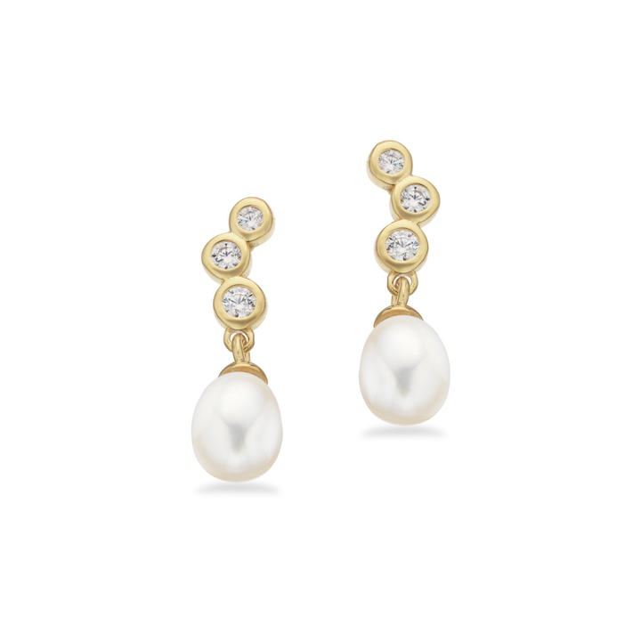 Scrouples - Funklende perle ørestikker i forgyldt sølv - 166382