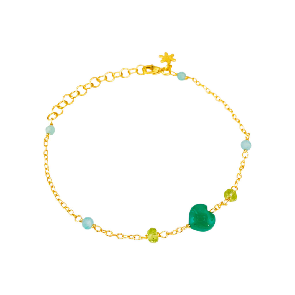 SFB - Armbånd i forgyldt med grøn agat hjerte, amazonit og peridot - 1958-2-625