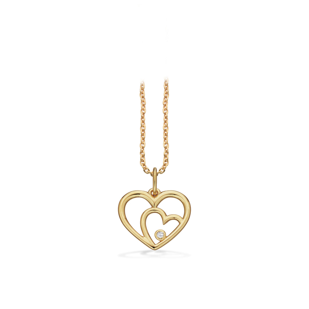 Scrouples - Dobbelt guld hjertevedhæng med diamant - 214063