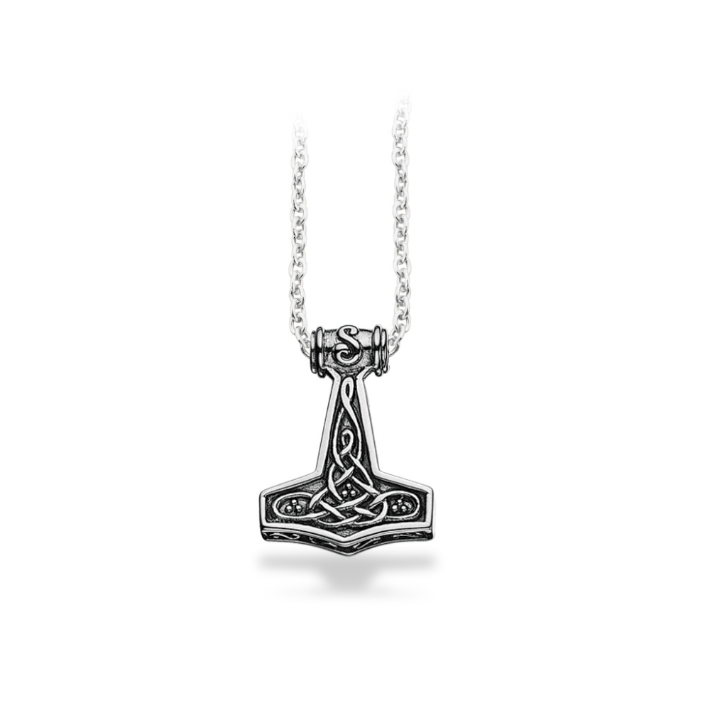 Scrouples - Oxyderet sølv halskæde med Thors hammer, 22x17 mm - 219432s