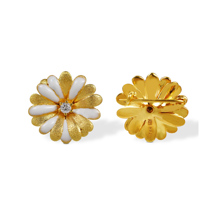 Blossom - Daysey marguerit broche i forgyldt med emalje og zirkonia - 23271730