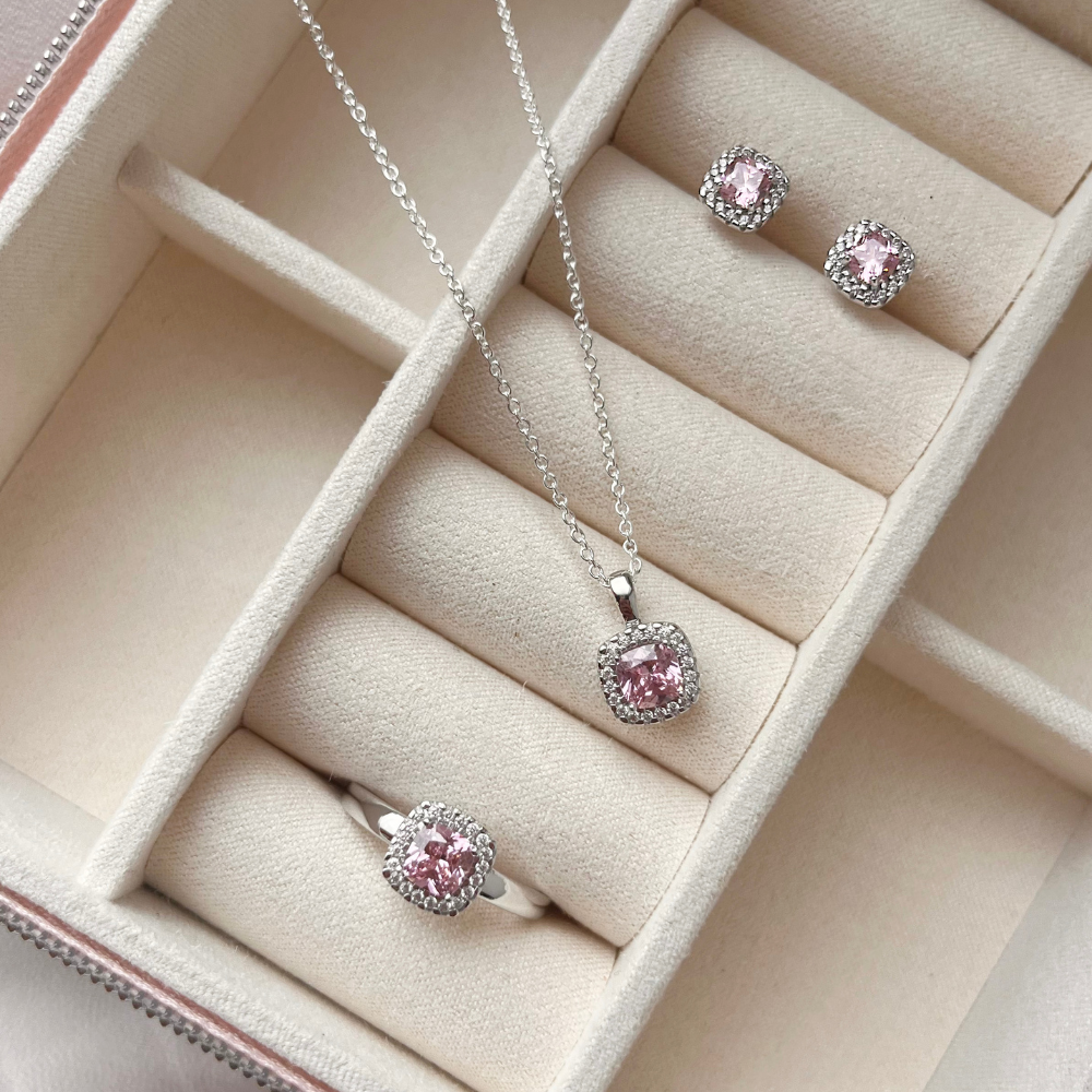 Scrouples - Sølv halskæde i roset  med pink og klar zirkonia - 239692