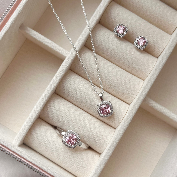 Scrouples - Sølv halskæde i roset  med pink og klar zirkonia - 239692