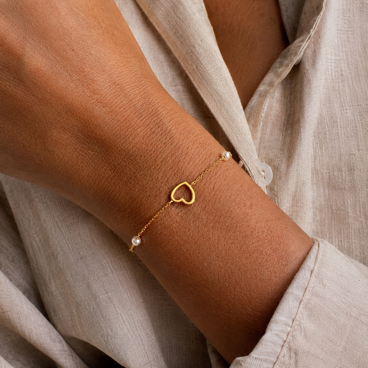 Scrouples - 8 kt. armbånd med hjerter og ferskvandsperler - 34723a,m