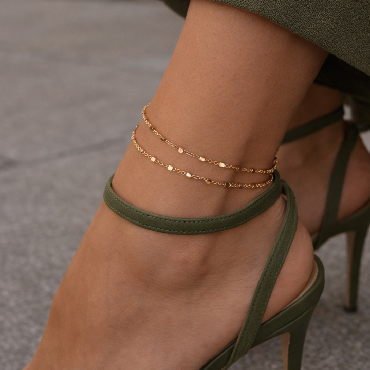 Scrouples - Ankelkæde dobbeltrække med cubes i forgyldt - 3644